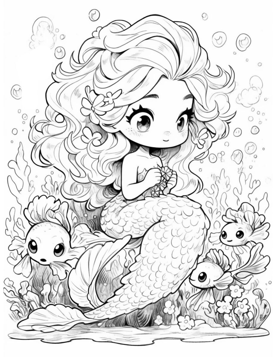 cute mermaid coloring page for girls
