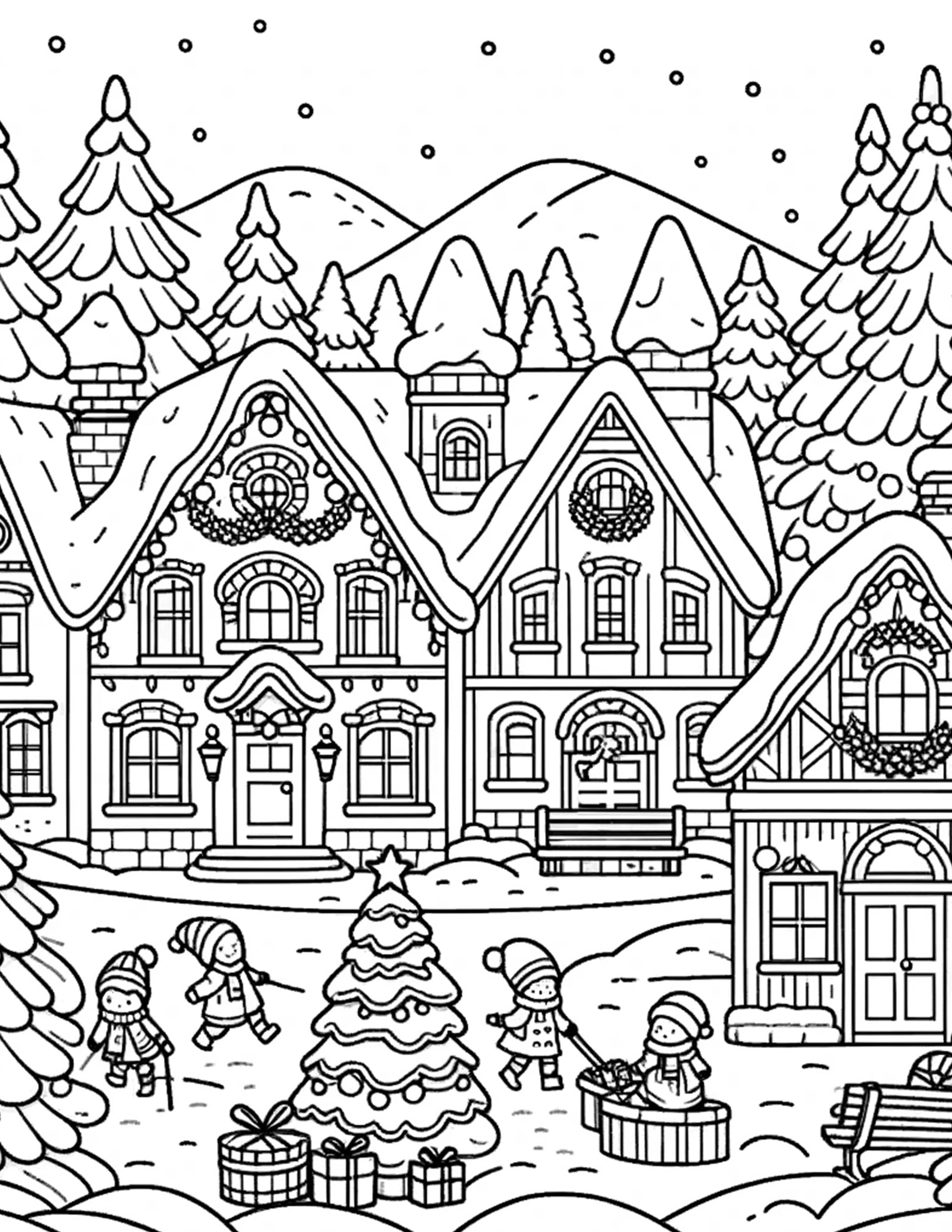 Christmas village coloring page